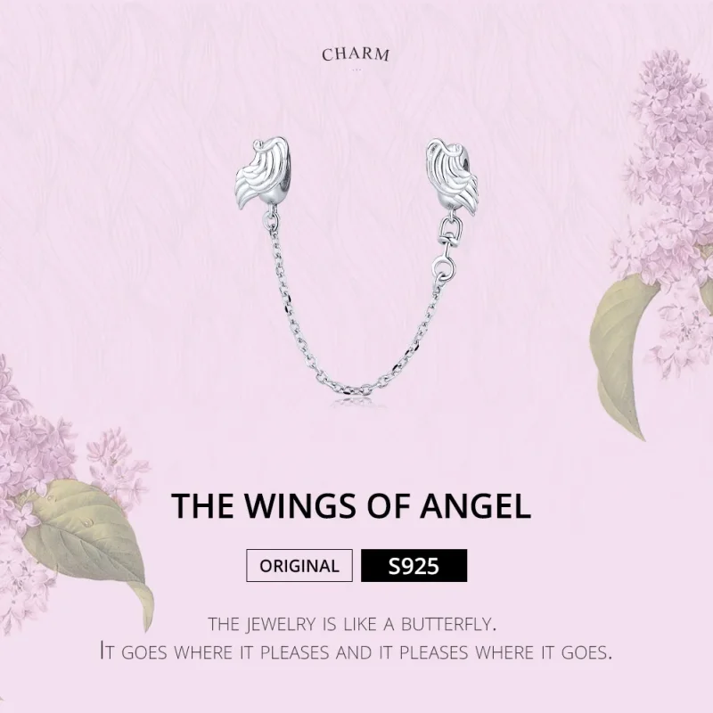(image for) Pandora Style Silver Wings of Angel Safety Chain - BSC241 - View 6