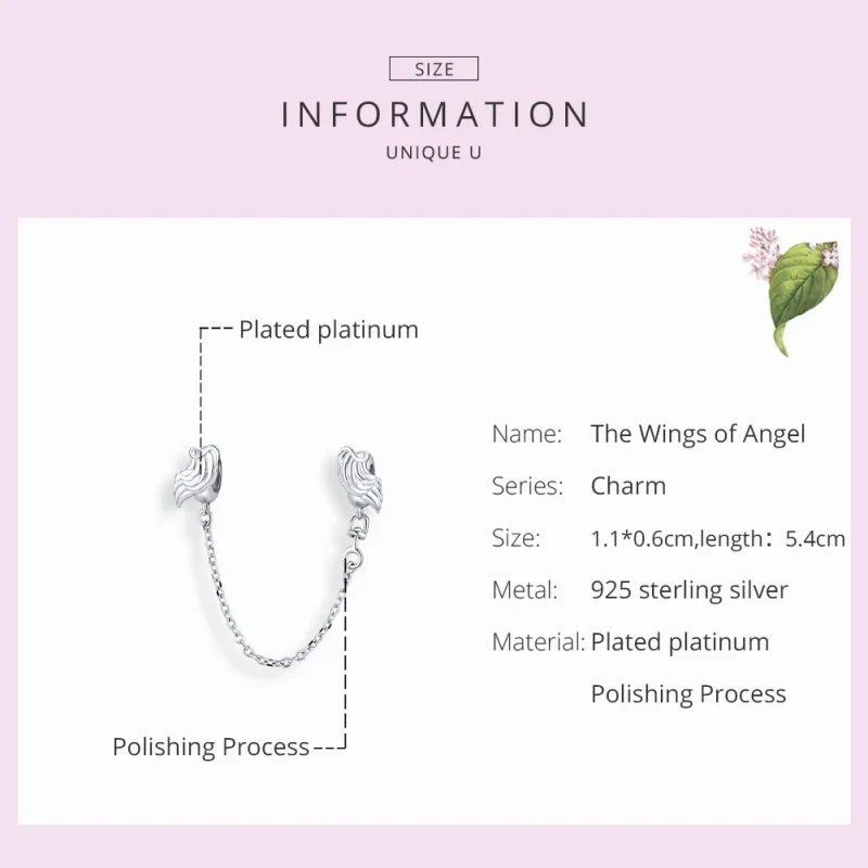 (image for) Pandora Style Silver Wings of Angel Safety Chain - BSC241 - View 7