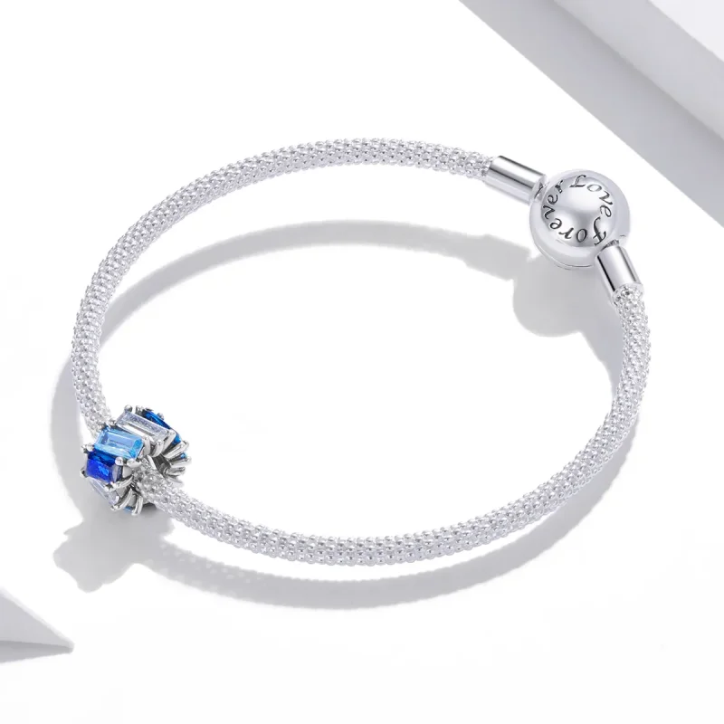 (image for) Pandora Style Silver Blue Square Spacer Charm - SCC1806 - View 3