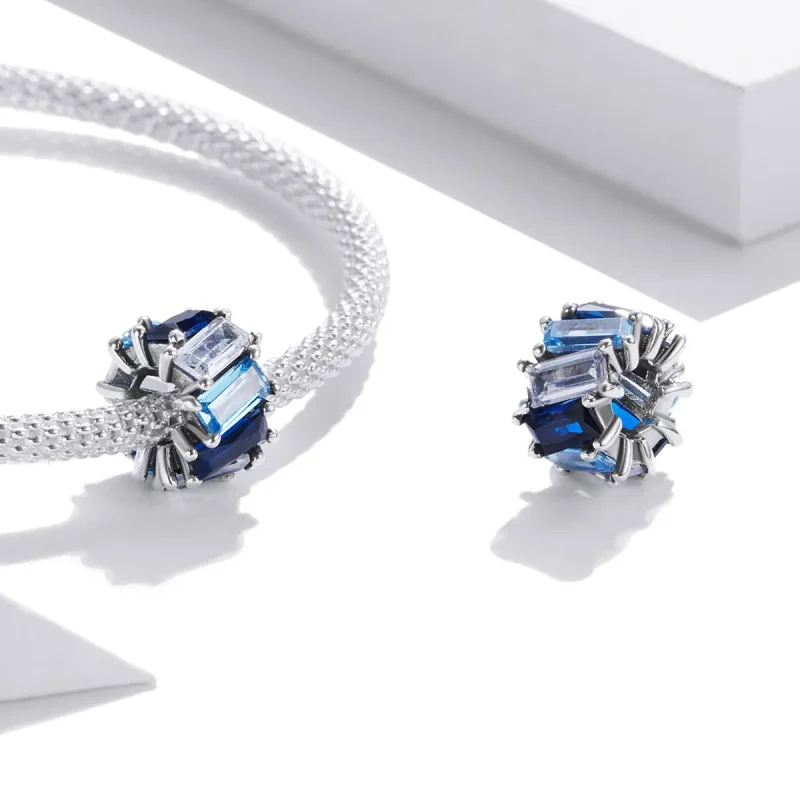 (image for) Pandora Style Silver Blue Square Spacer Charm - SCC1806 - View 4