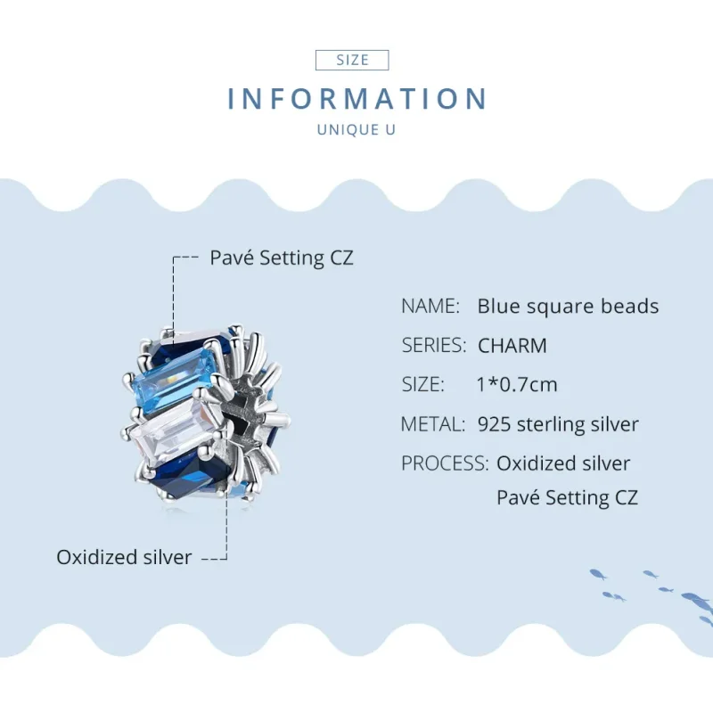 (image for) Pandora Style Silver Blue Square Spacer Charm - SCC1806 - View 8