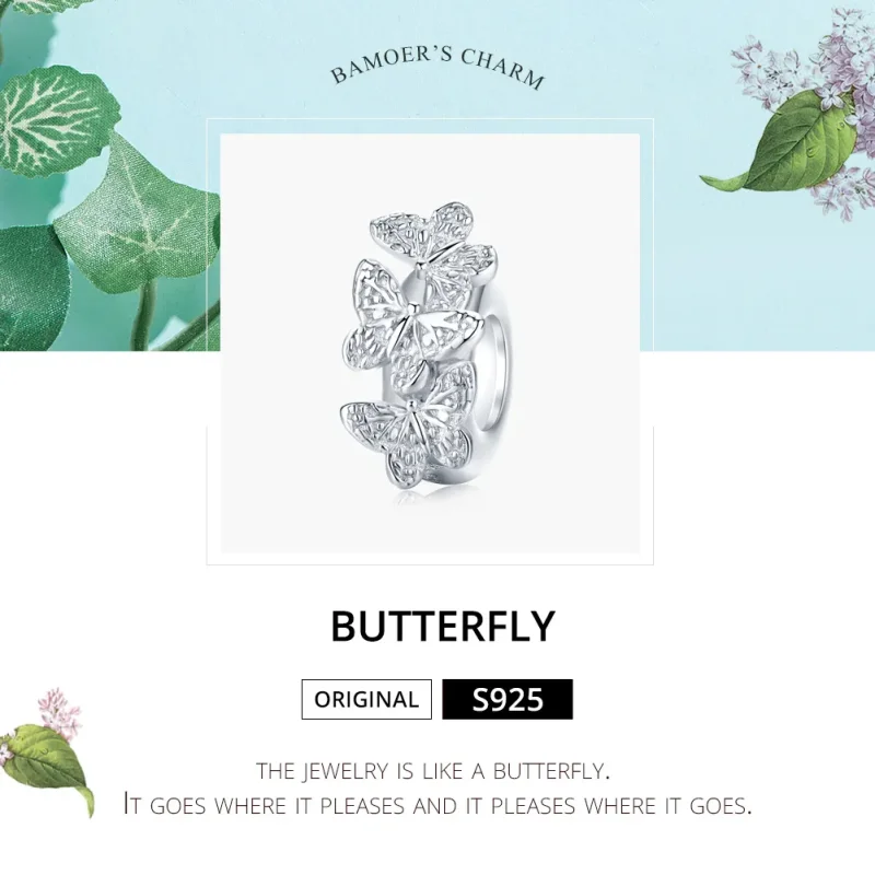 (image for) Pandora Style Silver Butterfly Spacer Charm - BSC120 - View 5