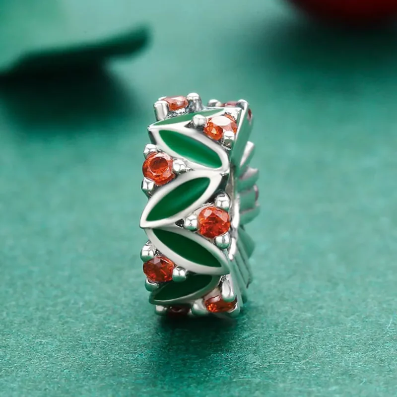 (image for) Pandora Style Silver Christmas Tree Leaves Spacer Charm - SCC317 - View 3