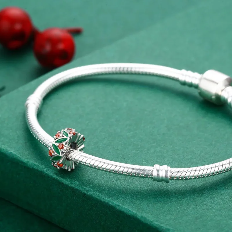 (image for) Pandora Style Silver Christmas Tree Leaves Spacer Charm - SCC317 - View 4