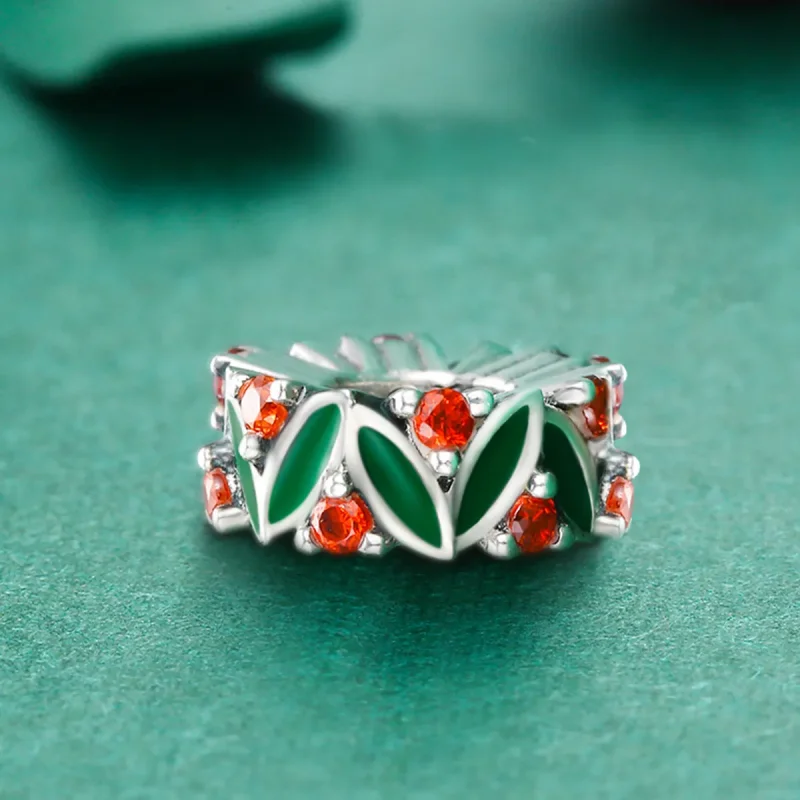 (image for) Pandora Style Silver Christmas Tree Leaves Spacer Charm - SCC317 - View 5