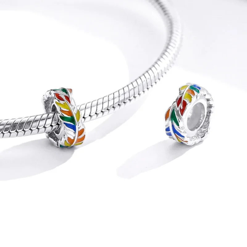 (image for) Pandora Style Silver Colorful Feather Spacer Charm - BSC305 - View 4