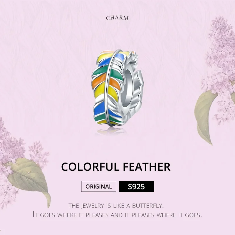 (image for) Pandora Style Silver Colorful Feather Spacer Charm - BSC305 - View 6