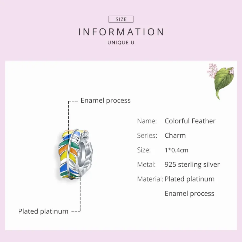 (image for) Pandora Style Silver Colorful Feather Spacer Charm - BSC305 - View 7