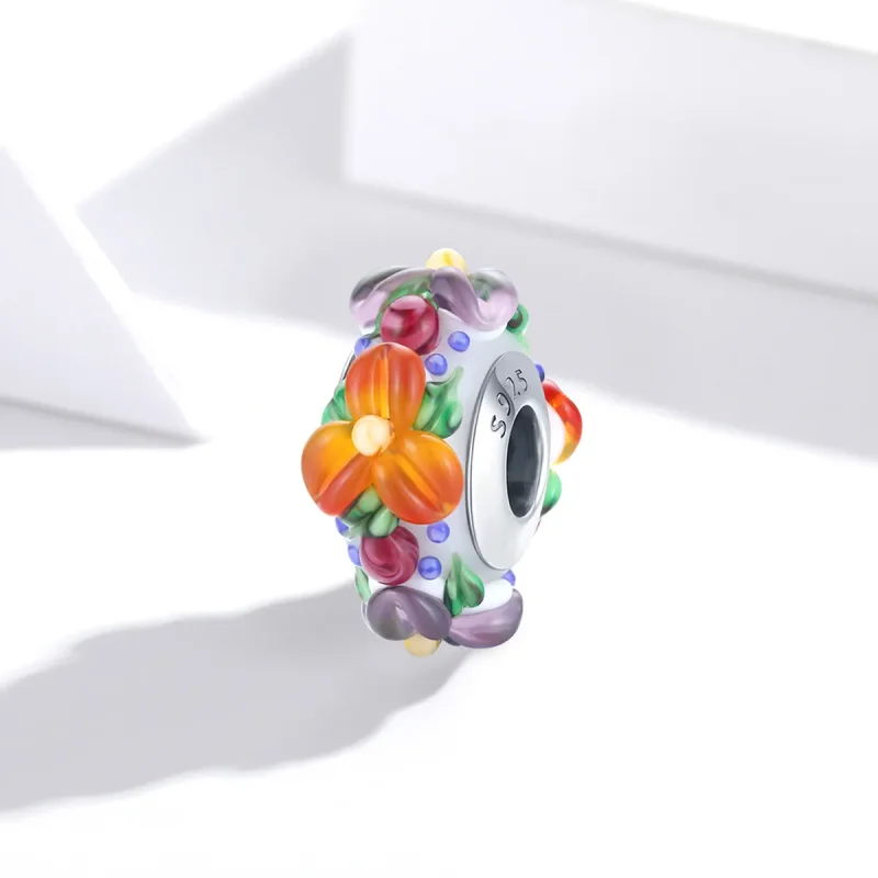 (image for) Pandora Style Silver Colorful Flowers Spacer Charm - SCC1720 - View 2
