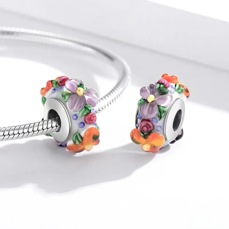 (image for) Pandora Style Silver Colorful Flowers Spacer Charm - SCC1720 - View 4