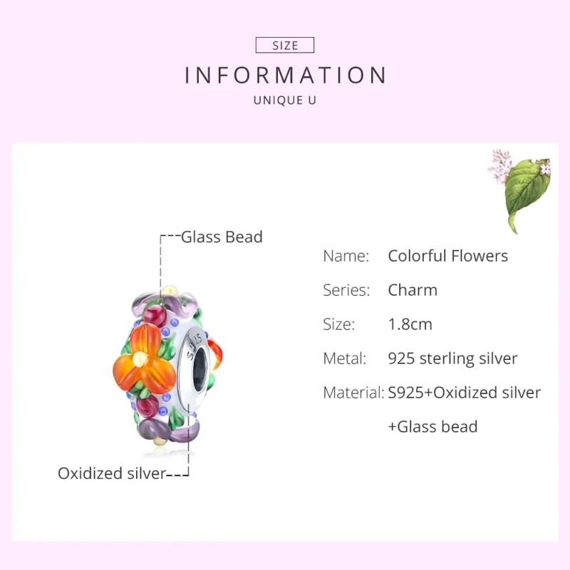 (image for) Pandora Style Silver Colorful Flowers Spacer Charm - SCC1720 - View 6
