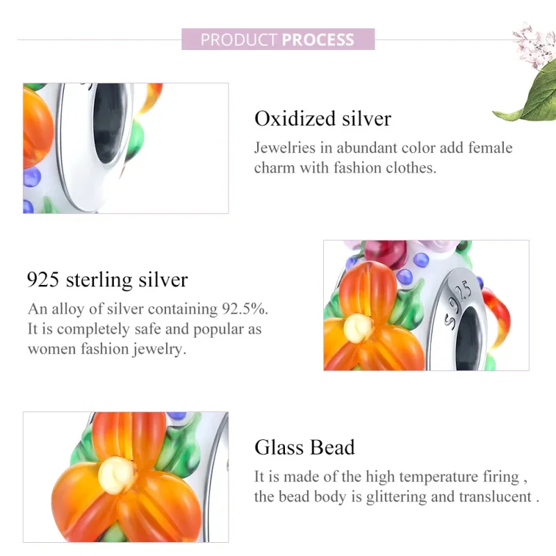 (image for) Pandora Style Silver Colorful Flowers Spacer Charm - SCC1720 - View 7