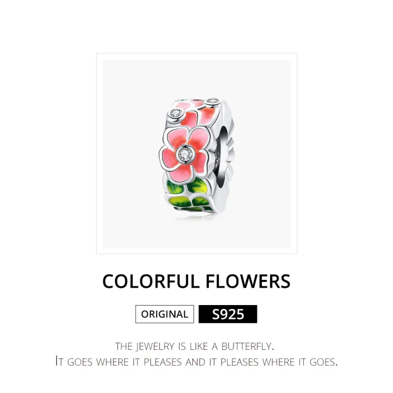 (image for) Pandora Style Silver Colorful Flowers Spacer Charm - SCC1727 - View 6