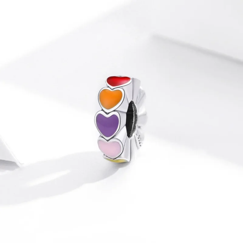 (image for) Pandora Style Silver colorful heart Spacer Charm - SCC1838 - View 2