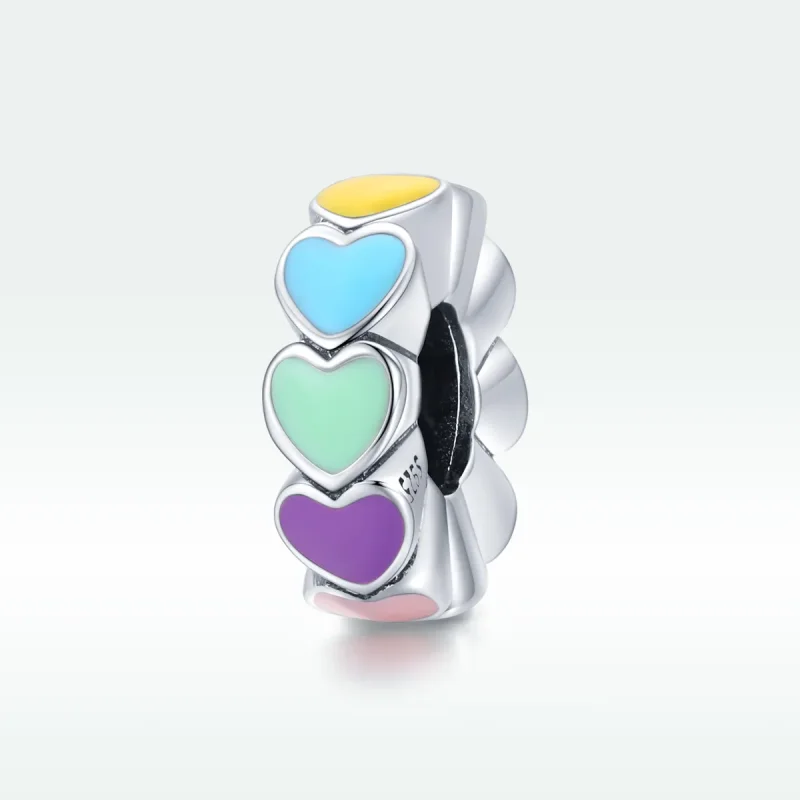 (image for) Pandora Style Silver colorful heart Spacer Charm - SCC1838 - View 5