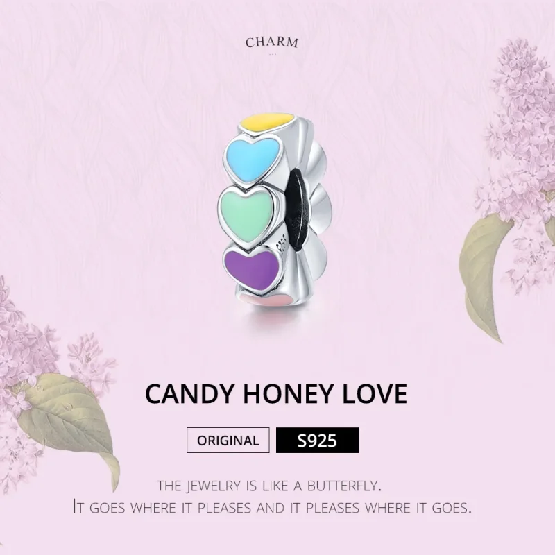 (image for) Pandora Style Silver colorful heart Spacer Charm - SCC1838 - View 6