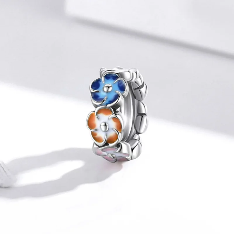 (image for) Pandora Style Silver Colorful Hydrangea Spacer Charm - SCC1703 - View 2