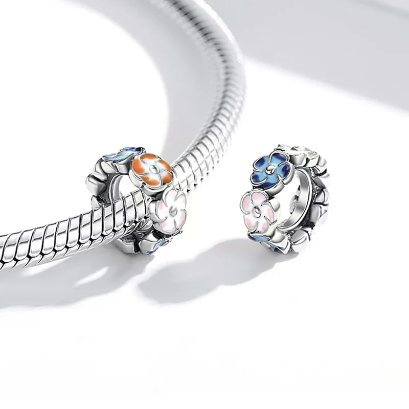 (image for) Pandora Style Silver Colorful Hydrangea Spacer Charm - SCC1703 - View 4