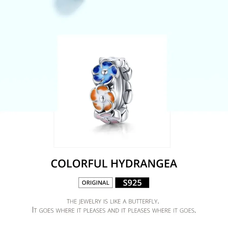 (image for) Pandora Style Silver Colorful Hydrangea Spacer Charm - SCC1703 - View 6