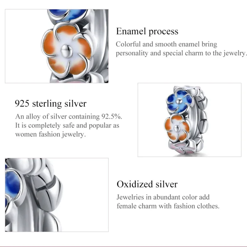 (image for) Pandora Style Silver Colorful Hydrangea Spacer Charm - SCC1703 - View 7