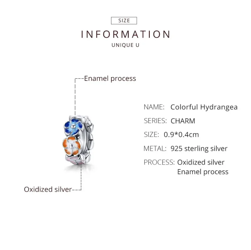 (image for) Pandora Style Silver Colorful Hydrangea Spacer Charm - SCC1703 - View 8