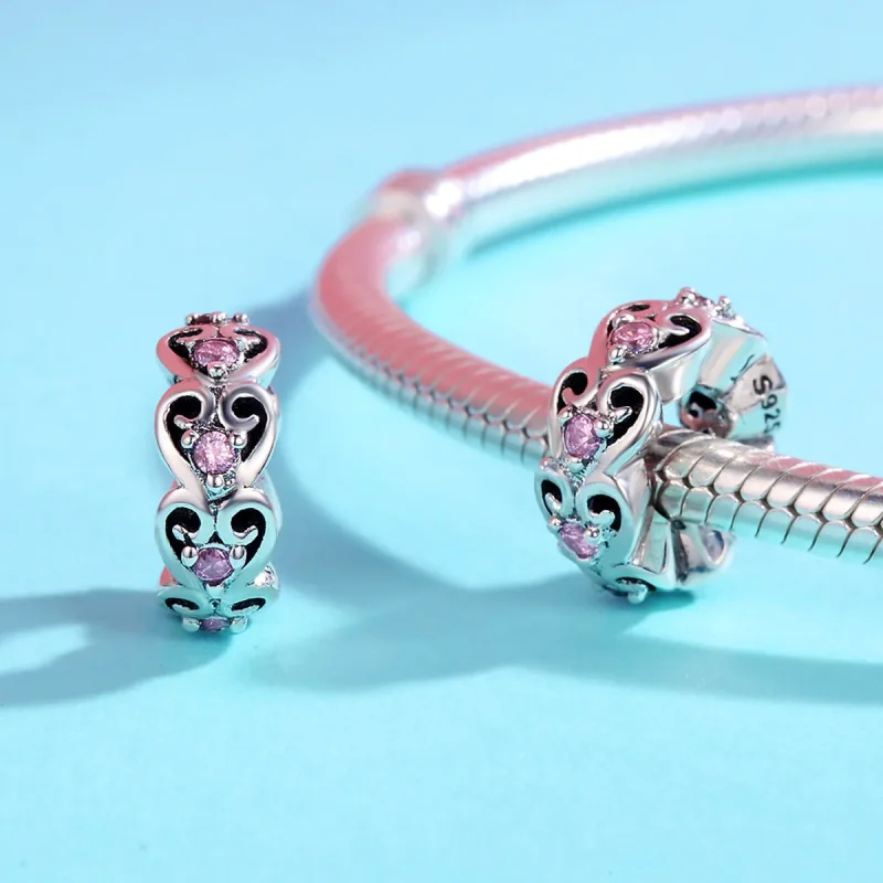 (image for) Pandora Style Silver Heart Shape Spacer Charm - SCC339 - View 4