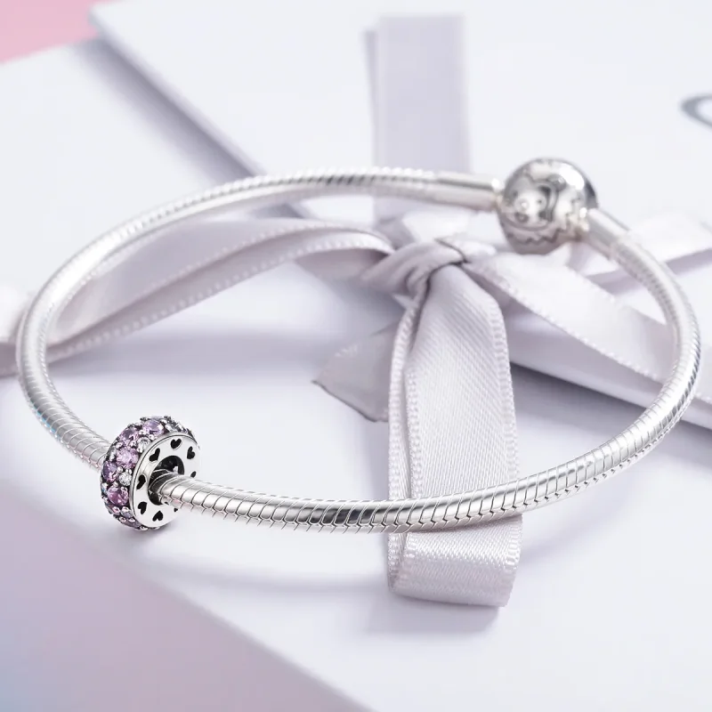 (image for) Pandora Style Silver Heart Spacer Charm - SCC635 - View 3