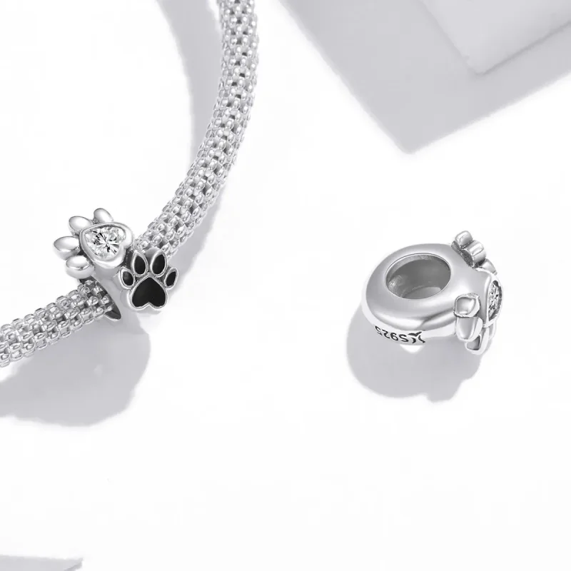 (image for) Pandora Style Silver Lovely Paw Print Spacer Charm - SCC1846 - View 4