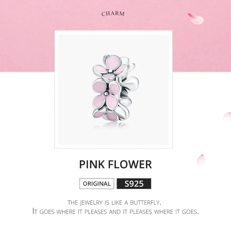 (image for) Pandora Style Silver Pink Flower Spacer Charm - SCC1484 - View 5