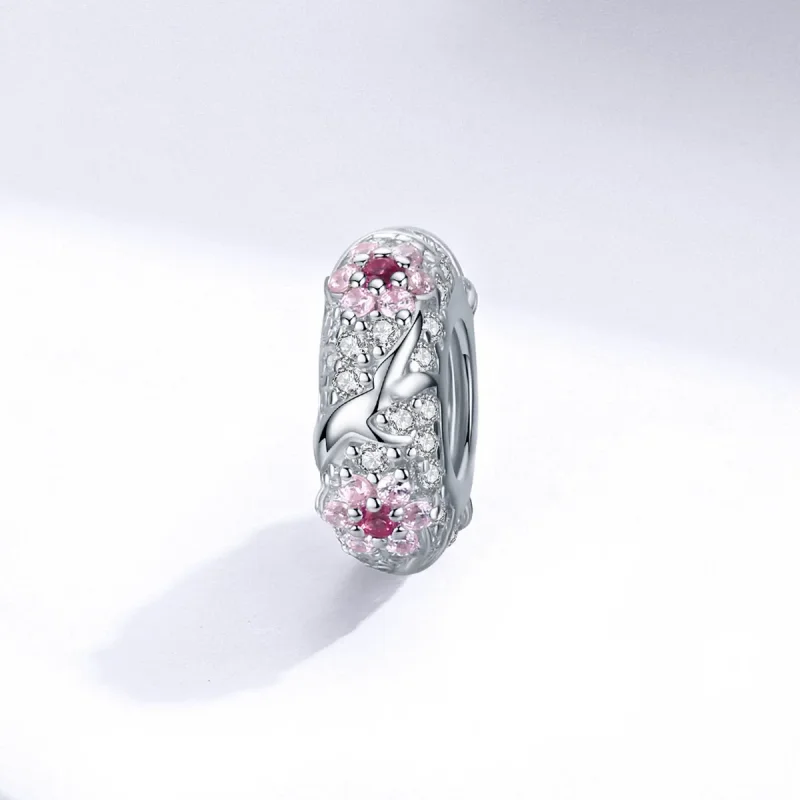 (image for) Pandora Style Silver Plum Blossom Spacer Charm - BSC152 - View 2
