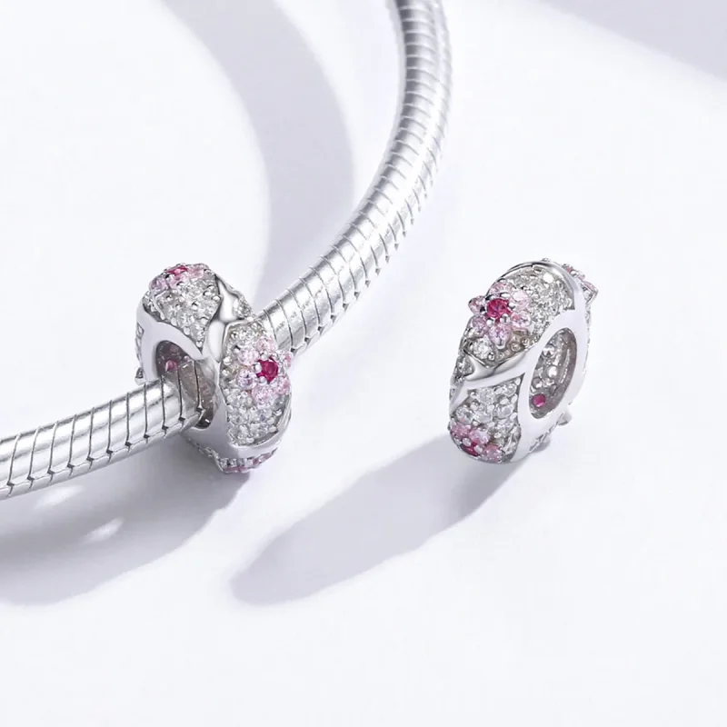 (image for) Pandora Style Silver Plum Blossom Spacer Charm - BSC152 - View 4