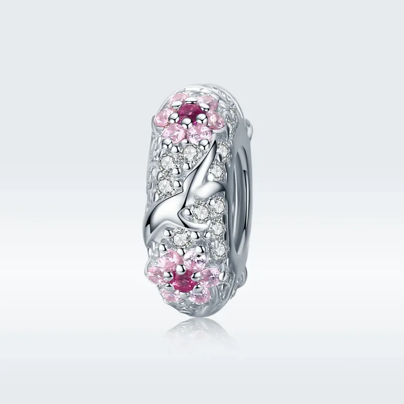 (image for) Pandora Style Silver Plum Blossom Spacer Charm - BSC152 - View 5