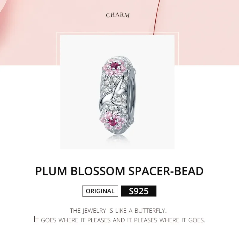 (image for) Pandora Style Silver Plum Blossom Spacer Charm - BSC152 - View 6