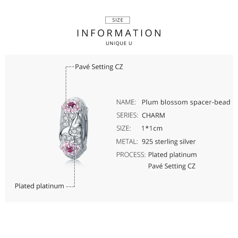 (image for) Pandora Style Silver Plum Blossom Spacer Charm - BSC152 - View 7