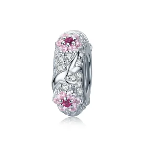 (image for) Pandora Style Silver Plum Blossom Spacer Charm - BSC152