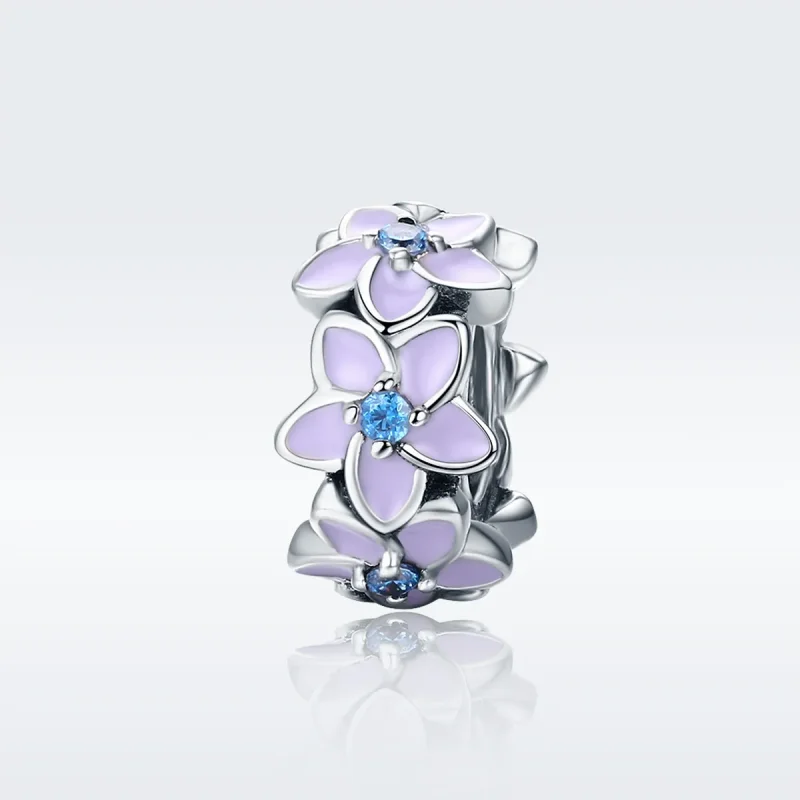 (image for) Pandora Style Silver Purple Flowers Spacer Charm - SCC601 - View 2