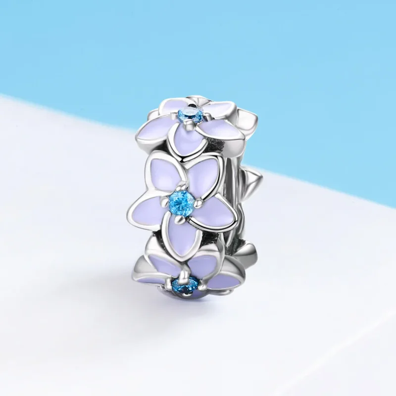 (image for) Pandora Style Silver Purple Flowers Spacer Charm - SCC601 - View 3