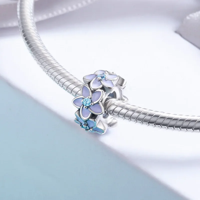 (image for) Pandora Style Silver Purple Flowers Spacer Charm - SCC601 - View 4