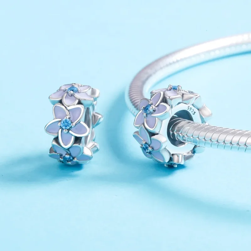 (image for) Pandora Style Silver Purple Flowers Spacer Charm - SCC601 - View 5