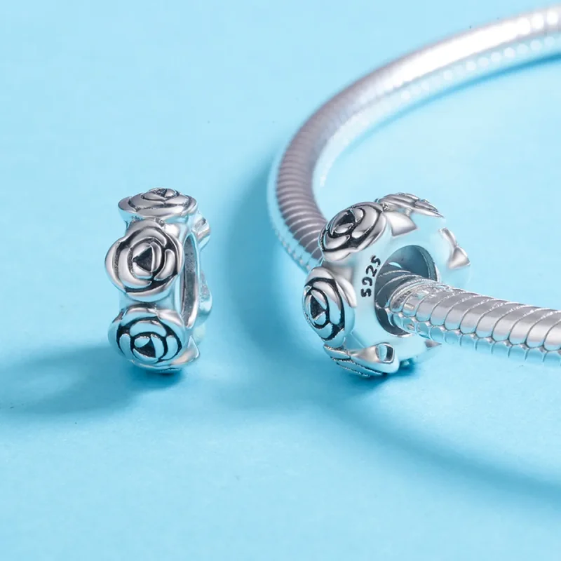(image for) Pandora Style Silver Rose Wreath Spacer Charm - SCC596 - View 5