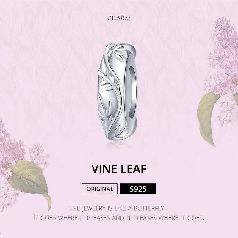 (image for) Pandora Style Silver Vine Leaf Spacer Charm - BSC142 - View 6