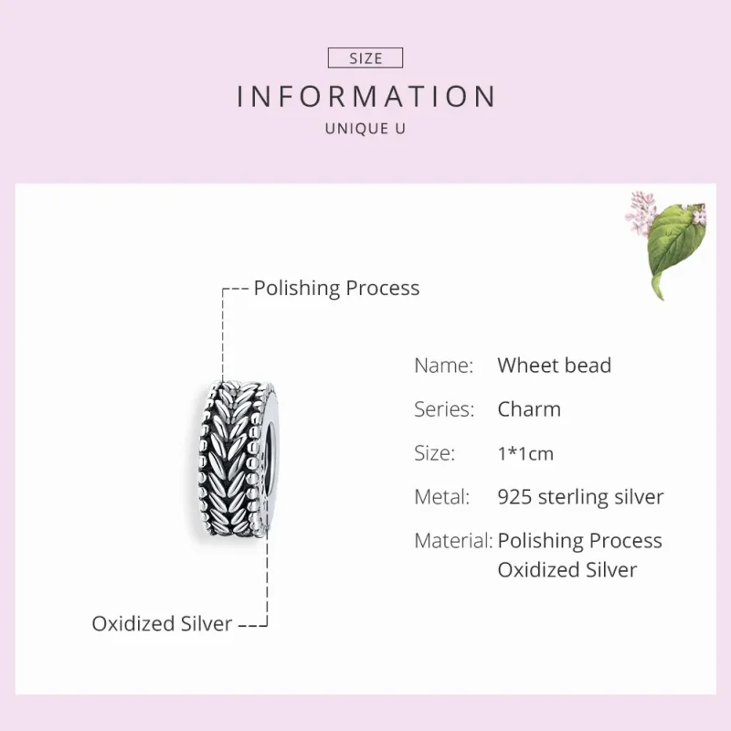 (image for) Pandora Style Silver Wheet Spacer Charm - SCC1452 - View 7
