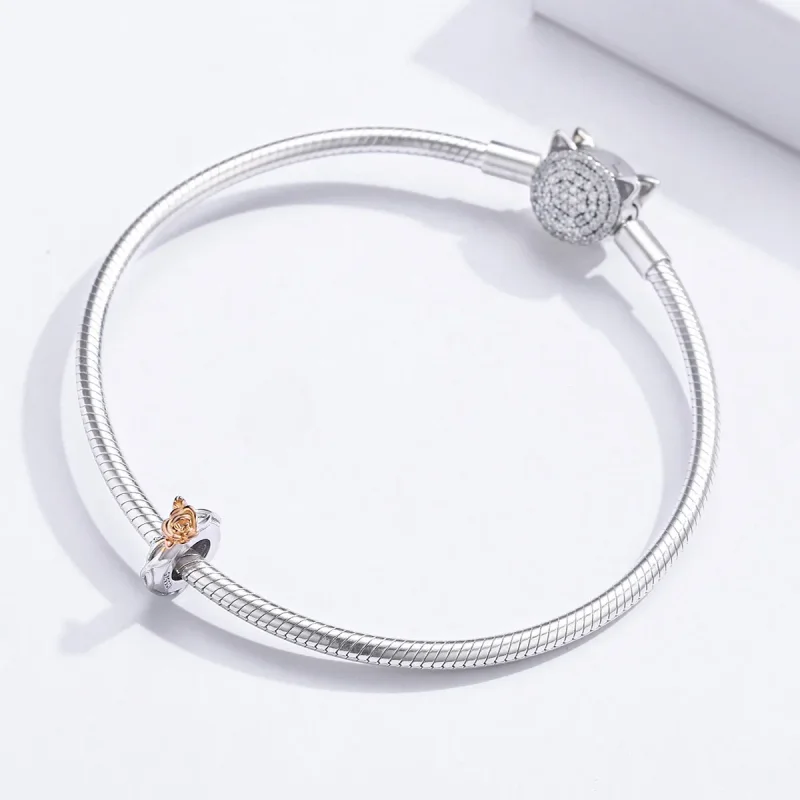 (image for) Pandora Style Two Tone Bicolor Lover Rose Flowers Spacer Charm - BSC146 - View 3