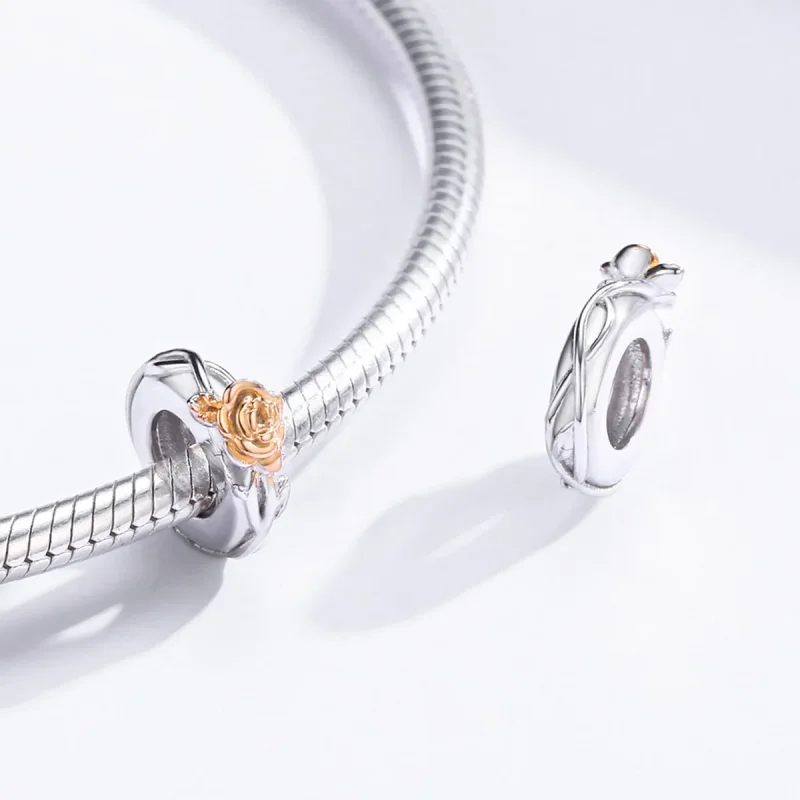(image for) Pandora Style Two Tone Bicolor Lover Rose Flowers Spacer Charm - BSC146 - View 4