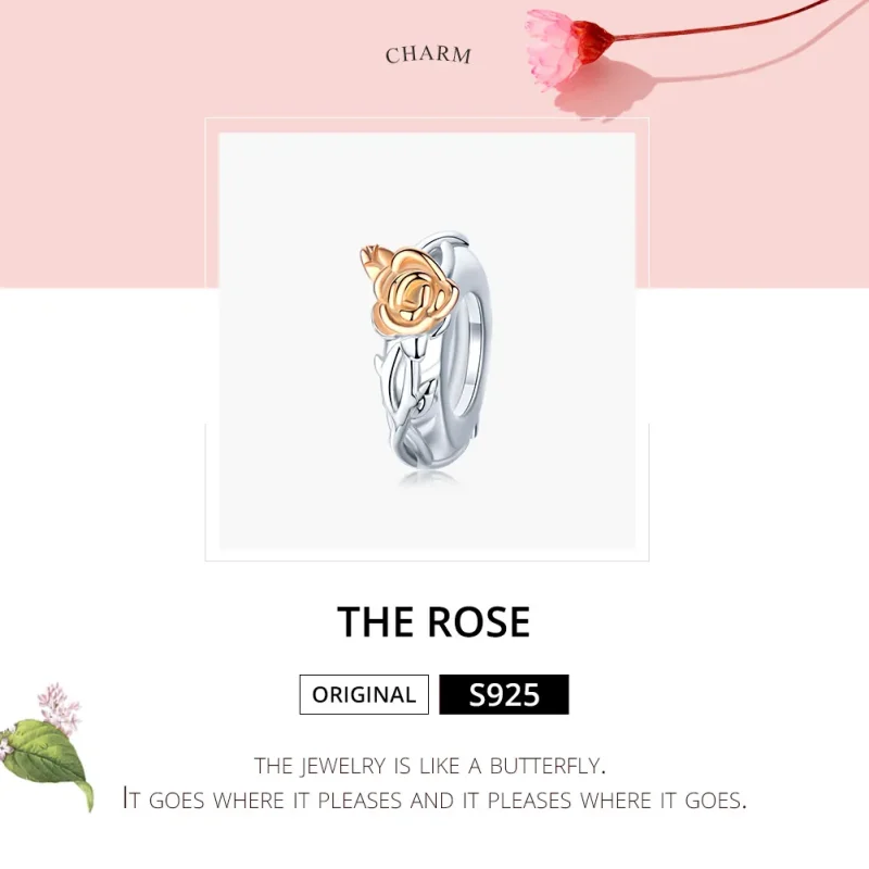 (image for) Pandora Style Two Tone Bicolor Lover Rose Flowers Spacer Charm - BSC146 - View 6
