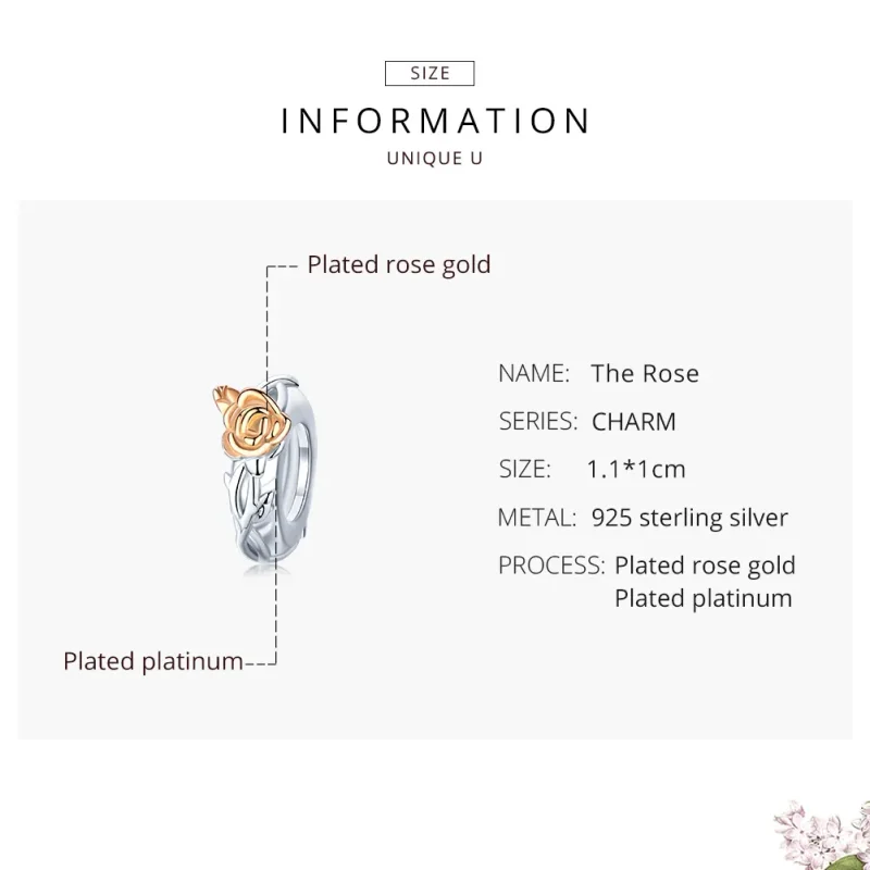 (image for) Pandora Style Two Tone Bicolor Lover Rose Flowers Spacer Charm - BSC146 - View 7