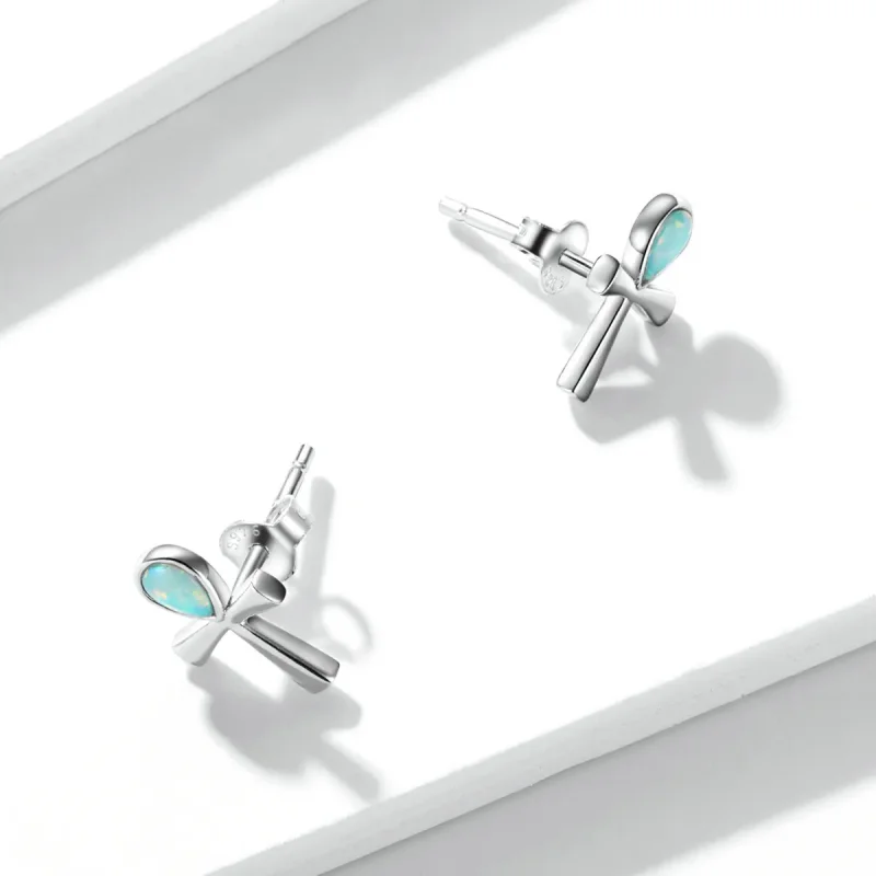 (image for) Pandora Style Anka Cross Stud Earrings - BSE556 - View 2