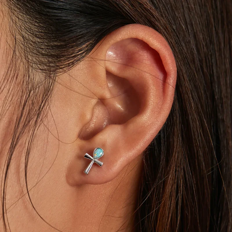 (image for) Pandora Style Anka Cross Stud Earrings - BSE556 - View 6