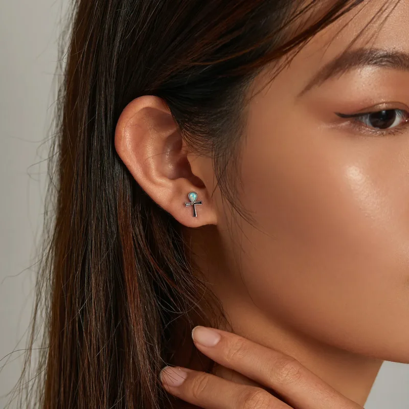 (image for) Pandora Style Anka Cross Stud Earrings - BSE556 - View 7