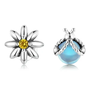(image for) Pandora Style Asymmetric Daisy Ladybug Stud Earrings - SCE1364